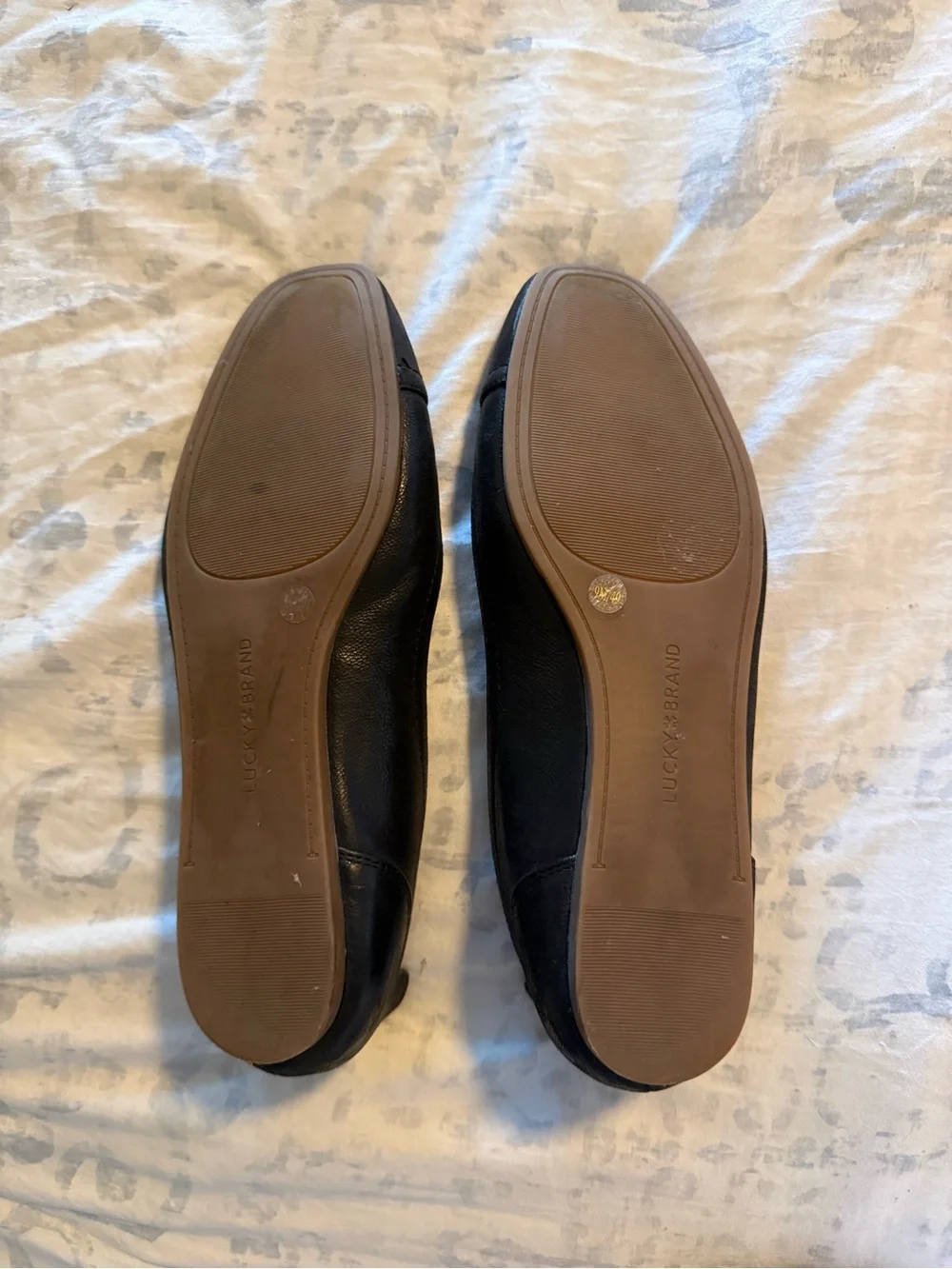 Lucky Brand Black Leather Square-Toe Ballet Flats